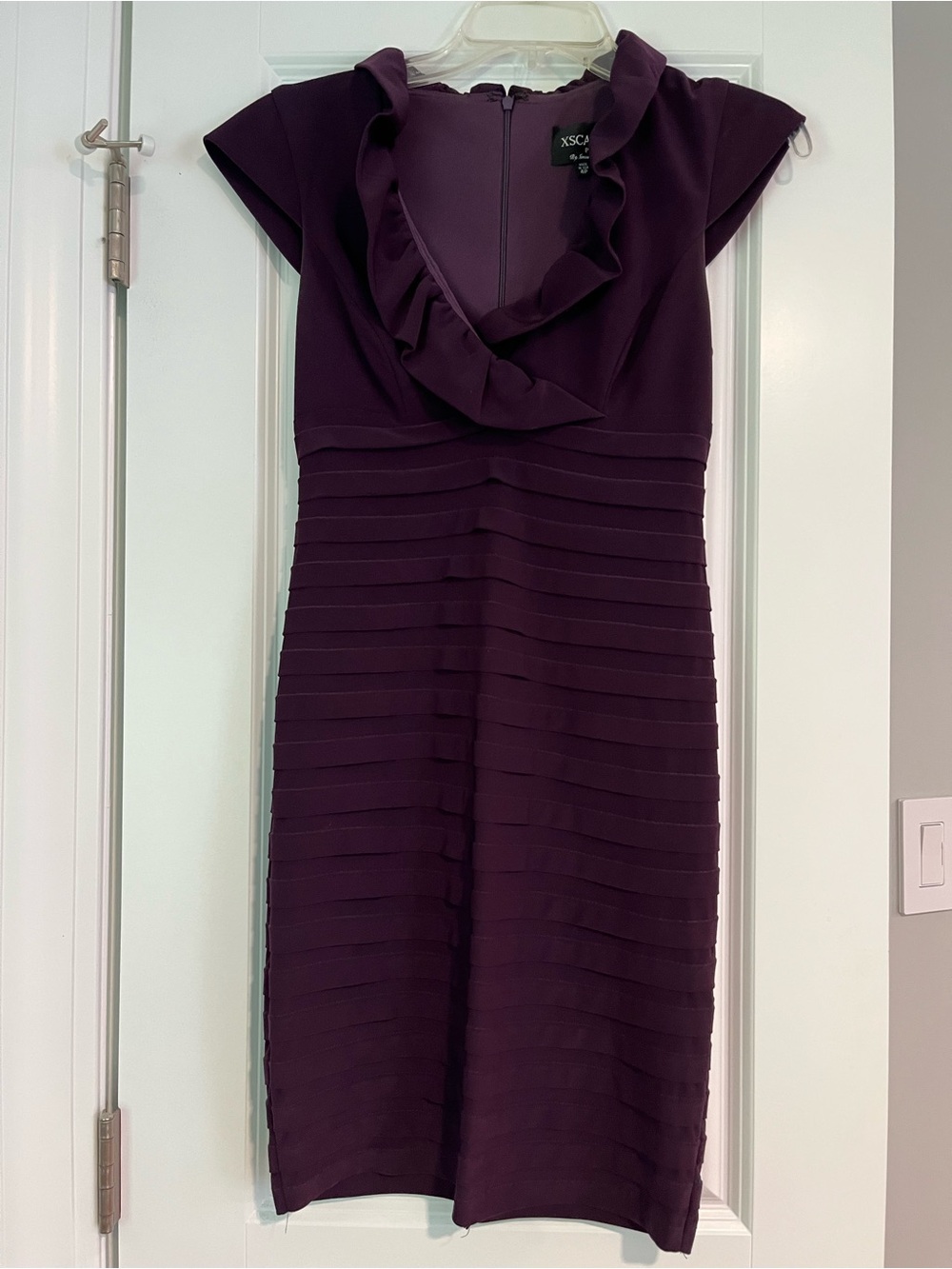 Xscape Plum Ruffle V-Neck Midi Dress